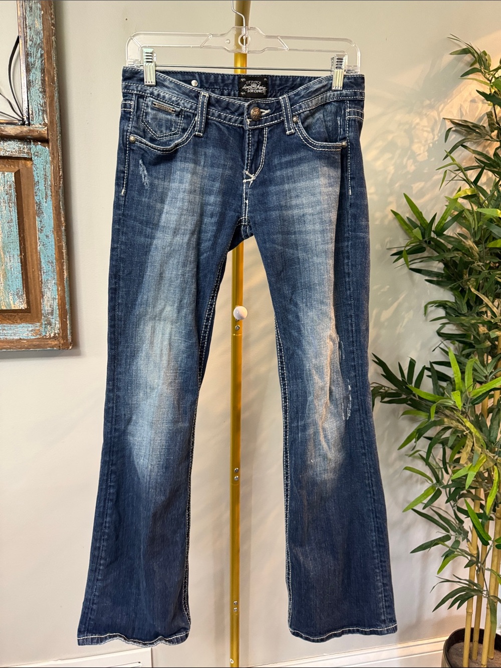 Rerock for express Y2K  low rise bootcut  Jeans with Embroidered Back Pockets 4 - Picture 9 of 14